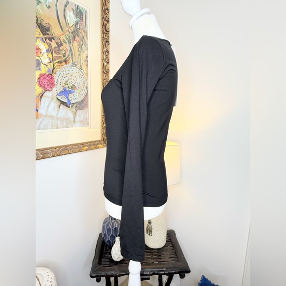 NWT Reformation Black Square Neck Long Sleeve Top Size M Stretch Tencel Lyocell - Picture 5 of 13